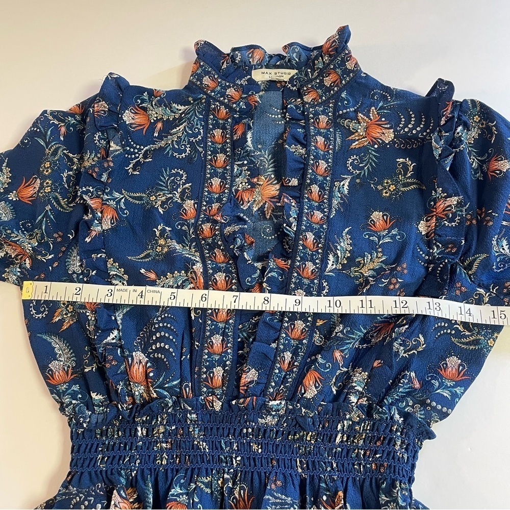 Floral Print Tiered Ruffle Maxi Dress Blue Size XS Prairie Cottagecore - Picture 10 of 10